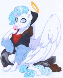 Size: 2917x3602 | Tagged: safe, artist:frozensoulpony, oc, oc only, oc:ollie, pegasus, pony, clothes, high res, solo, traditional art