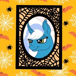 Size: 894x894 | Tagged: safe, artist:rmv-art, oc, oc only, oc:fleurbelle, alicorn, pony, spider, alicorn oc, bow, female, hair bow, halloween, holiday, horn, mare, solo, spider web, wings, yellow eyes