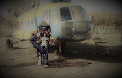 Size: 2171x1393 | Tagged: safe, artist:colourwave, oc, oc:blackjack, pony, unicorn, fallout equestria, fallout equestria: project horizons, :p, aeroflot logo, aircraft, broken anatomy, clothes, cute, cyber eyes, female, hammer and sickle, helicopter, helicopter pilot, horn, irl, looking at you, mi-8, mlem, non canon, o7, old photo, photo, pilot, ponies in real life, salute, silly, solo, tongue out, uniform