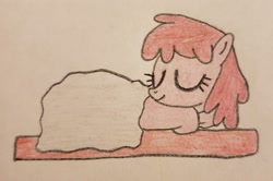 Size: 1844x1224 | Tagged: safe, anonymous artist, berry punch, berryshine, earth pony, pony, g4, bed, drawthread, requested art, sleeping, solo, traditional art