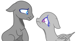 Size: 3816x2068 | Tagged: safe, artist:thieeur-nawng, oc, oc only, earth pony, pegasus, pony, bald, base, bust, duo, earth pony oc, eyelashes, frown, high res, looking at each other, pegasus oc, simple background, white background, wings