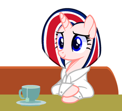Size: 1120x1024 | Tagged: safe, artist:thieeur-nawng, pony, unicorn, base used, clothes, cup, eyelashes, nation ponies, ponified, simple background, sitting, solo, teacup, united kingdom, white background