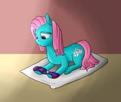 Size: 1738x1472 | Tagged: safe, artist:uteuk, minty, earth pony, pony, g3, clothes, ripping clothes, sad, socks, solo, that pony sure does love socks