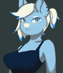 Size: 715x831 | Tagged: safe, artist:wild_kissel, oc, oc only, oc:freezing blizzard, pegasus, anthro, blue eyes, blue fur, clothes, ear piercing, female, freckles, highlights, piercing, solo, tank top, torso
