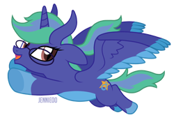 Size: 1200x838 | Tagged: safe, artist:jennieoo, oc, oc only, oc:bingo, alicorn, changeling, original species, pony, g4, alicorn oc, changeling oc, flying, glasses, horn, show accurate, simple background, solo, transparent background, wings