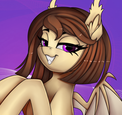 Size: 906x856 | Tagged: safe, artist:lightly-san, oc, oc only, oc:midnight cakepowder, bat pony, pony, bat pony oc, bat wings, commissioner:artofmagicpoland, ear fluff, eyelashes, looking at you, profile picture, solo, wings
