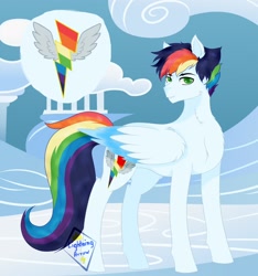 Size: 1500x1600 | Tagged: safe, artist:lightningarrow, oc, oc only, oc:whizzeswind, pegasus, pony, male, next generation, offspring, parent:rainbow dash, parent:soarin', parents:soarindash, solo, stallion