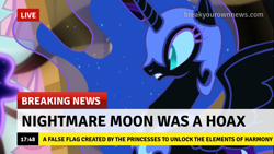 Size: 1280x720 | Tagged: safe, edit, edited screencap, screencap, nightmare moon, alicorn, pony, g4, break your own news, conspiracy theory, op is a duck