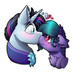 Size: 2048x2048 | Tagged: safe, artist:mychelle, oc, oc only, pegasus, pony, unicorn, female, high res, kissing, mare, simple background, transparent background