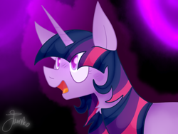 Size: 800x600 | Tagged: safe, alternate version, artist:php163, twilight sparkle, pony, unicorn, g4, black background, chest fluff, female, mare, open mouth, signature, simple background, solo, unicorn twilight