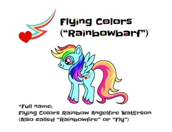 Size: 1280x983 | Tagged: safe, artist:starponys87, oc, pegasus, pony, different mane and tail, heart, lightning, magenta eyes, multicolored hair, not rainbow dash, parody, pegasus oc, puking rainbows, rainbow, rainbow hair, shooting star, vomit, vomiting, wings