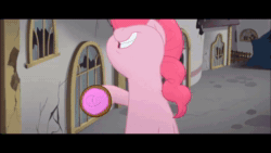 Size: 1920x1080 | Tagged: safe, edit, edited screencap, screencap, pinkie pie, earth pony, pony, storm creature, g4, my little pony: the movie, animated, cupcake, derp, distorted, female, food, insanity, laughing, male, mare, meme, pinkie being pinkie, present, solo, sound, storm guard, the eric andre show, throwing, we'll be right back, webm, you know for kids
