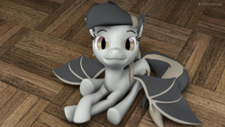 Size: 1280x720 | Tagged: safe, artist:batponyecho, oc, oc only, oc:eventide blossom, bat pony, pony, 3d, bat pony oc, bat wings, behaving like a cat, female, looking at you, mare, meme, polite cat, sitting, solo, source filmmaker, spread wings, wings