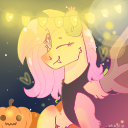 Size: 768x768 | Tagged: safe, artist:valkiria, derpibooru exclusive, fluttershy, pegasus, pony, g4, alternate hairstyle, clothes, costume, cute, halloween, halloween costume, holiday, looking at you, night, one eye closed, shyabetes