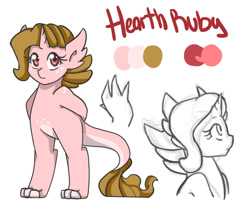 Size: 1050x900 | Tagged: safe, artist:joint-parodica, oc, oc only, oc:hearth ruby, dracony, hybrid, female, horn, interspecies offspring, offspring, parent:rarity, parent:spike, parents:sparity, reference sheet, simple background, solo, white background