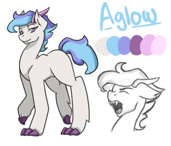 Size: 1050x900 | Tagged: safe, artist:joint-parodica, oc, oc only, oc:aglow, dracony, hybrid, horns, interspecies offspring, male, offspring, open mouth, parent:rarity, parent:spike, parents:sparity, reference sheet, sharp teeth, simple background, solo, teeth, white background