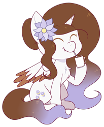 Size: 2068x2520 | Tagged: safe, artist:jetjetj, part of a set, oc, oc only, alicorn, pony, chibi, commission, female, flower, flower in hair, high res, mare, simple background, sitting, smiling, solo, transparent background, ych result