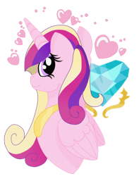 Size: 2000x2533 | Tagged: safe, artist:mark-terron, princess cadance, alicorn, pony, g4, bust, crystal heart, female, floating heart, heart, high res, looking back, mare, profile, simple background, solo, transparent background