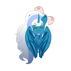 Size: 1024x1024 | Tagged: safe, artist:sakimiaji, oc, oc only, oc:fleurbelle, alicorn, pony, adorabelle, alicorn oc, bow, chest fluff, cute, ear fluff, eyes closed, female, hair bow, horn, mare, simple background, solo, tongue out, transparent background, wing fluff, wings