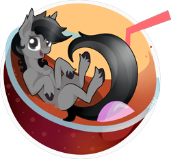 Size: 6490x6023 | Tagged: safe, oc, oc only, oc:grey matter, pony, bubble, commission, ear fluff, ice, looking at you, lying, simple background, smiling, soda, solo, straw, transparent background, unshorn fetlocks