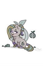 Size: 720x1280 | Tagged: safe, artist:lisaartista365, oc, oc only, oc:lilyann rock, earth pony, pony, colored hooves, female, leg wraps, mare, offspring, parent:big macintosh, parent:marble pie, parents:marblemac, ribbon, rock, simple background, sitting, solo, tail wrap, tongue out, white background