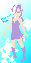 Size: 1070x2137 | Tagged: safe, artist:ping000, diamond tiara, human, g4, clothes, dress, eared humanization, female, hair over one eye, humanized, lineless, solo, tailed humanization