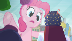 Size: 1920x1080 | Tagged: safe, screencap, perfect pace, pinkie pie, earth pony, pony, g4, the gift of the maud pie, against glass, cute, diapinkes, glass, rock pouch, solo focus, the master