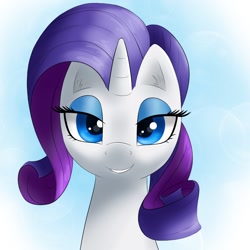 Size: 1080x1080 | Tagged: safe, artist:aquaticvibes, rarity, pony, unicorn, g4, bust, female, lidded eyes, looking at you, mare, portrait, smiling, solo