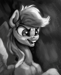 Size: 2839x3500 | Tagged: safe, artist:cyanoger, rainbow dash, pegasus, pony, g4, grayscale, high res, monochrome, simple background, smiling, solo