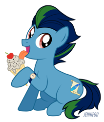 Size: 1022x1200 | Tagged: safe, artist:jennieoo, oc, oc only, earth pony, pony, g4, commission, food, ice cream, licking, show accurate, simple background, solo, tongue out, transparent background, ych result