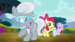 Size: 1280x720 | Tagged: safe, screencap, apple bloom, diamond tiara, silver spoon, earth pony, insect, ladybug, pony, bloom & gloom, g4, female, filly