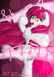 Size: 2894x4093 | Tagged: safe, oc, oc only, oc:half note, pony, unicorn, female, hooves up, horn, looking at you, male, mare, solo, unicorn oc