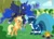 Size: 1280x911 | Tagged: safe, artist:jennieoo, applejack, princess luna, oc, oc:tracker, alicorn, earth pony, pony, g4, campfire, camping, forest, happy birthday, lake, party, present, princess, show accurate, tent