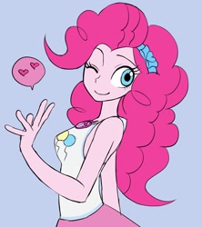Size: 1150x1294 | Tagged: safe, artist:haibaratomoe, pinkie pie, equestria girls, equestria girls series, g4, clothes, cute, diapinkes, geode of sugar bombs, looking back, magical geodes, one eye closed, smiling, solo, tank top, wink
