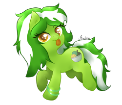 Size: 750x643 | Tagged: safe, artist:avelineh, oc, oc only, oc:lime sorbet, earth pony, pony, female, simple background, solo, tongue out, transparent background