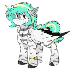 Size: 1690x1702 | Tagged: safe, artist:rokosmith26, oc, oc only, oc:rokosmith, pegasus, pony, bracelet, chest fluff, female, floppy ears, folded wings, happy, heterochromia, hoof fluff, jewelry, mare, markings, short hair, short mane, simple background, solo, standing, stripes, tail, transparent background, tribal markings, wings