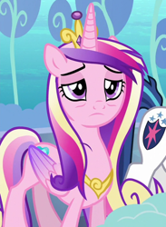 Size: 882x1203 | Tagged: safe, screencap, princess cadance, shining armor, alicorn, pony, g4, the crystalling, cropped, female, folded wings, mare, messy mane, solo focus, tired, wings