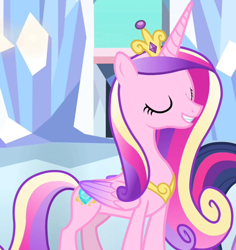 Size: 1110x1175 | Tagged: safe, screencap, princess cadance, twilight sparkle, alicorn, pony, equestria games (episode), g4, concave belly, cropped, crown, eyes closed, female, folded wings, jewelry, mare, regalia, slender, solo focus, thin, tiara, wings