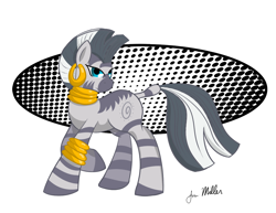 Size: 1000x773 | Tagged: safe, artist:pixelarrow, zecora, pony, zebra, g4, abstract background, female, raised hoof, solo