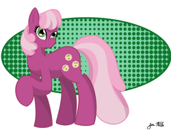 Size: 1100x850 | Tagged: safe, artist:pixelarrow, cheerilee, earth pony, pony, g4, abstract background, female, raised hoof, solo