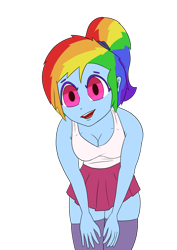 Size: 1000x1414 | Tagged: safe, artist:happy harvey, rainbow dash, equestria girls, g4, breasts, busty rainbow dash, cleavage, clothes, looking at you, miniskirt, phone drawing, skirt, solo