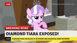 Size: 1280x720 | Tagged: safe, edit, edited screencap, screencap, diamond tiara, earth pony, pony, g4, my little pony: friendship is magic, ponyville confidential, break your own news