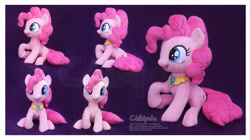 Size: 4573x2569 | Tagged: safe, artist:chibi-pets, pinkie pie, earth pony, pony, g4, element of laughter, irl, photo, plushie, raised hoof, sitting, smiling, solo