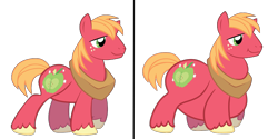 Size: 2000x1000 | Tagged: safe, artist:rhudafuckinrabbit, edit, edited screencap, screencap, big macintosh, earth pony, pony, g4, before and after, bhm, bigger macintosh, fat, fat edit, male, simple background, solo, stallion, transparent background, weight gain