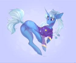 Size: 4000x3314 | Tagged: safe, artist:sukiskuki, trixie, pony, unicorn, g4, alternate hairstyle, babysitter trixie, butt, clothes, female, hoodie, mare, plot, solo