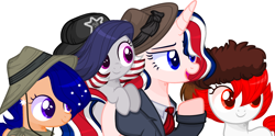 Size: 3104x1536 | Tagged: safe, artist:rerorir, artist:thieeur-nawng, earth pony, pony, unicorn, australia, base used, canada, clothes, eyelashes, female, hair over one eye, hat, mare, nation ponies, open mouth, ponified, raised hoof, simple background, smiling, united kingdom, white background