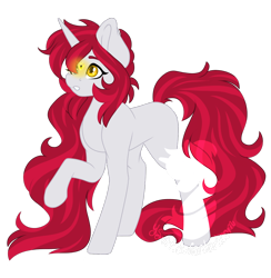 Size: 1080x1108 | Tagged: safe, artist:silentwolf-oficial, oc, oc only, pony, unicorn, bandage, heterochromia, horn, obtrusive watermark, raised hoof, simple background, solo, transparent background, unicorn oc, watermark