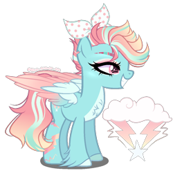 Size: 1050x1050 | Tagged: safe, artist:gihhbloonde, artist:meimisuki, oc, oc only, pegasus, pony, adoptable, base used, bow, chest fluff, eyeshadow, female, grin, hair bow, leg fluff, magical lesbian spawn, makeup, mare, markings, multicolored hair, offspring, parent:lightning dust, parent:rainbow dash, parents:rainbowdust, scar, simple background, smiling, solo, tattoo, transparent background, unshorn fetlocks