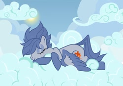 Size: 1280x889 | Tagged: safe, artist:jennieoo, oc, oc only, oc:rumble cross, pegasus, pony, g4, cloud, cute, female, mare, on a cloud, show accurate, sleeping, sleeping on a cloud, solo, sweet
