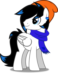 Size: 3343x4182 | Tagged: safe, artist:isaac_pony, oc, oc only, oc:blue heart, pegasus, pony, clothes, ear piercing, earring, hat, jewelry, piercing, scarf, simple background, solo, transparent background